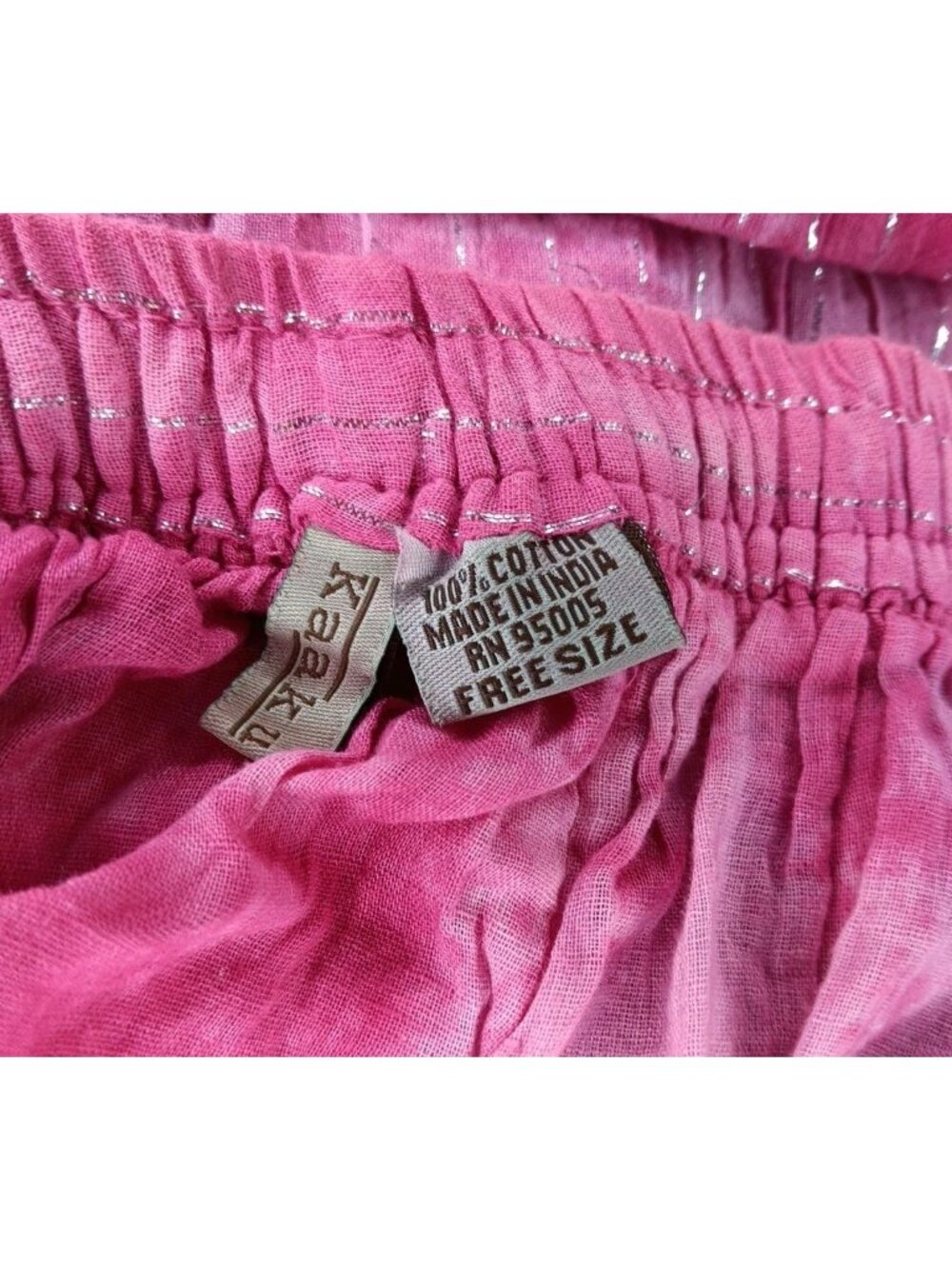 Vtg Kaaku Midi Skirt Women Free One Size Pink Metallic Prairie Festival Cotton - Picture 9 of 9